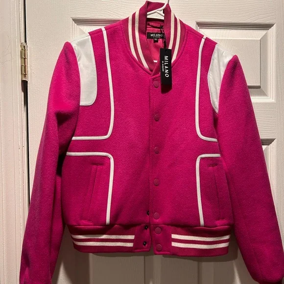 Milano Fuchsia and White Varsity Jacket - Picture 1 of 3